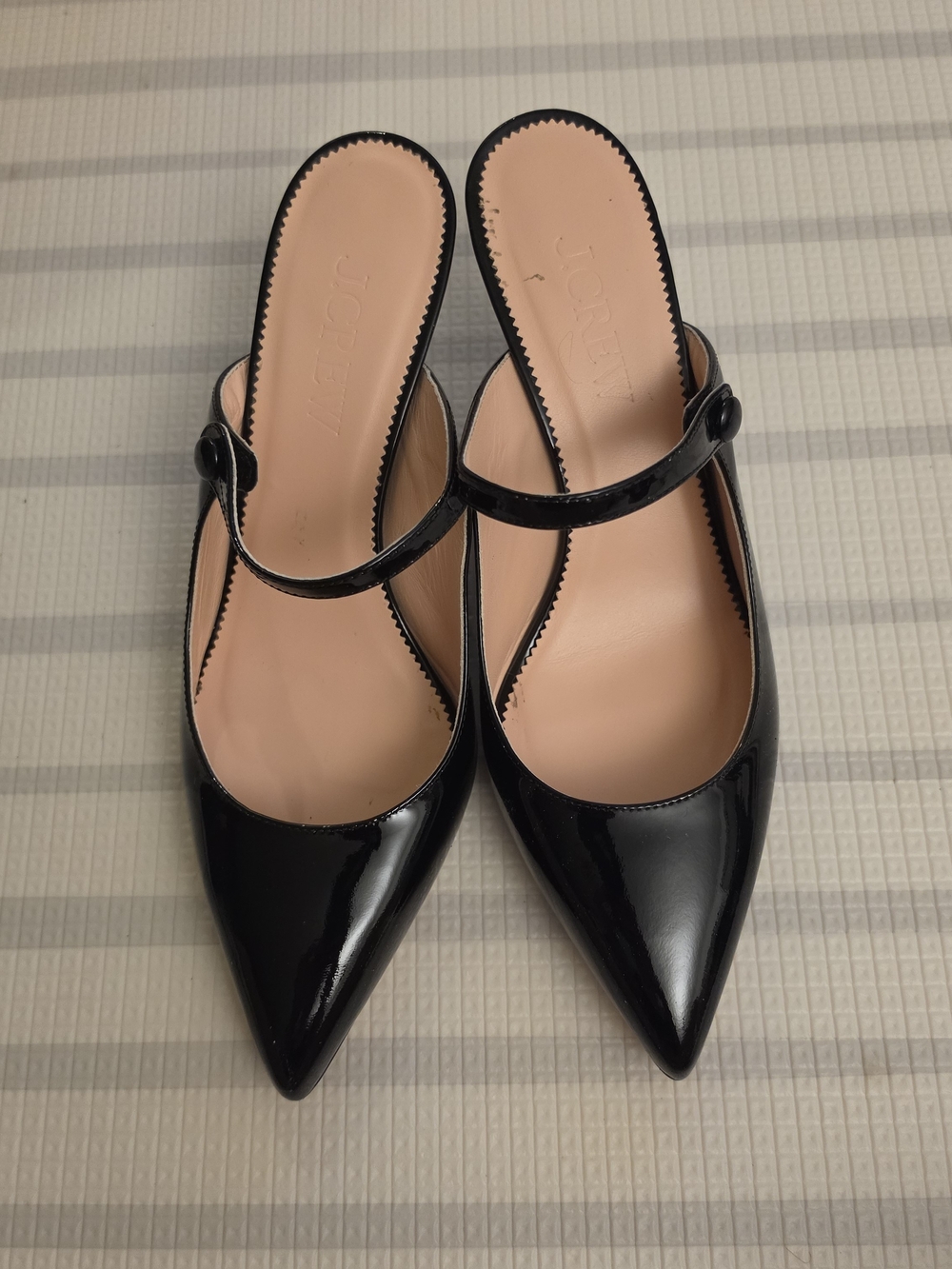 J. Crew- Women's Black Patent Pointed-Toe Mary Jane Mules